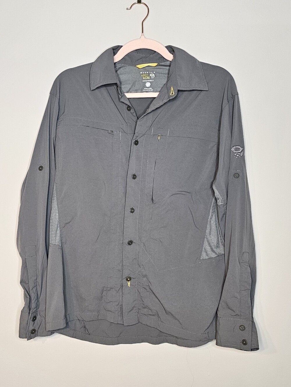 Mountain Hardwear Nylon Blend Button Front Long Sleeve Shirt Size Small Gray